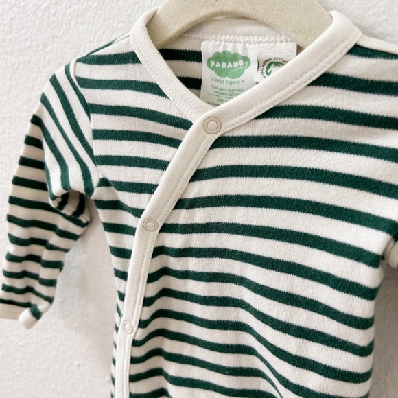 PARADE Organics hunter green striped Kimono Snap Infant Sleepsack Gown 0-3 month - Picture 7 of 10